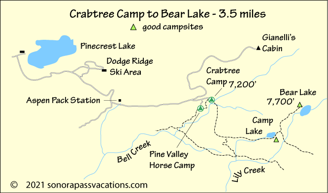 map of trail to Bear  Lake, Emigrant Wilderness, California