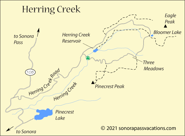 Map of the Herring Creek area in the Stanislaus National Forest, California
