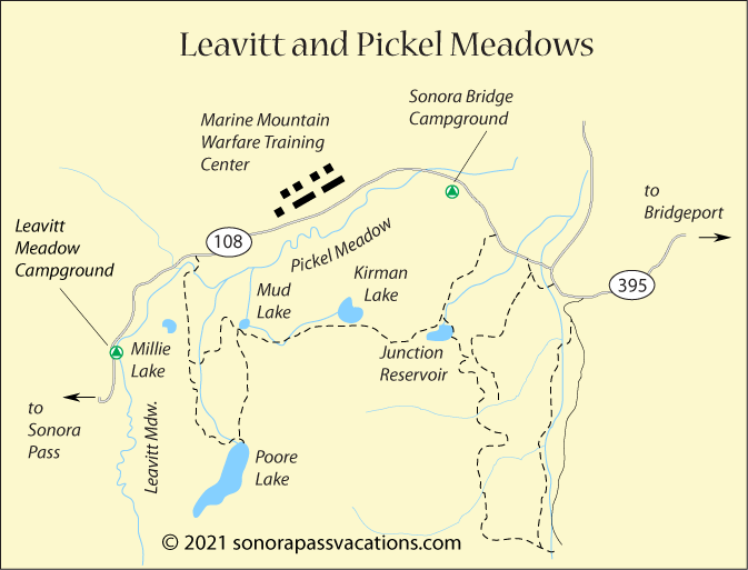 Map of Pickel and Leavitt Meadows, Mono County, CA