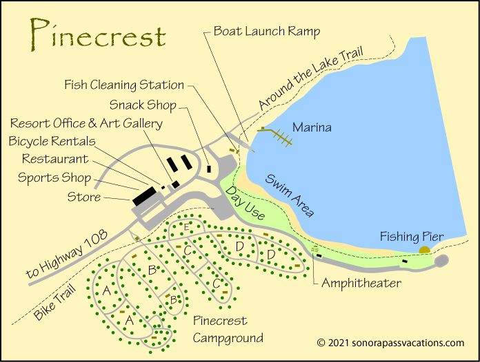 map of Pinecrest area and Pinecrest Campground, California