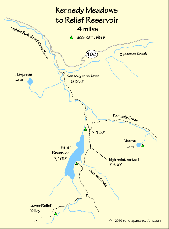 map of hike to Relief Reservoir