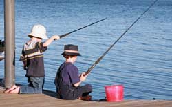 Photo of two children fishing