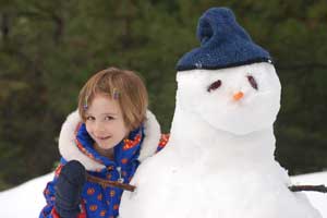 Photo of girl and snowman